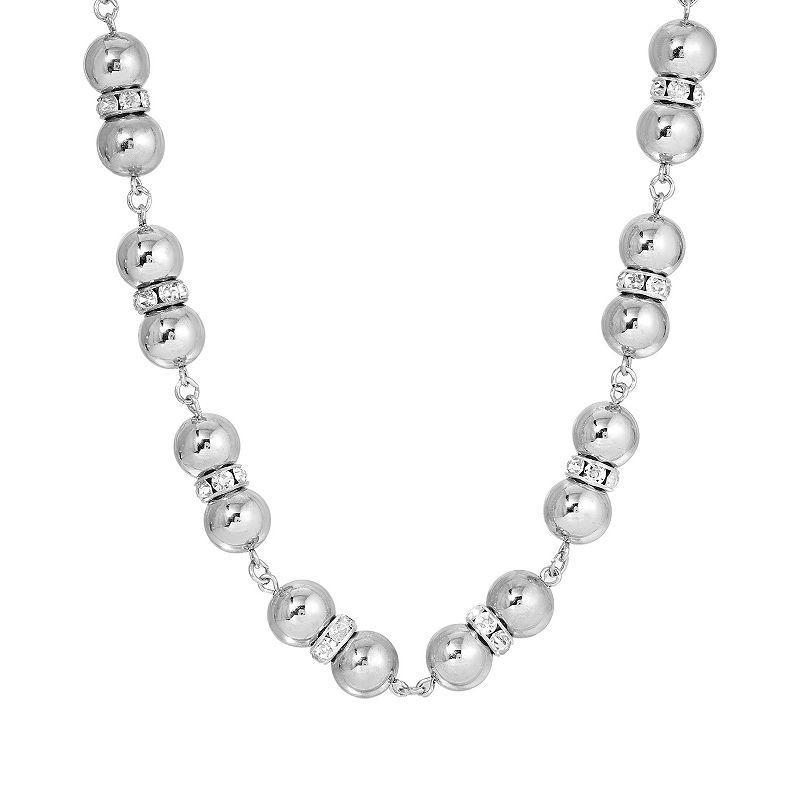 1928 Silver Tone Clear Simulated Crystal Polished Beaded Strand Necklace, Womens Product Image