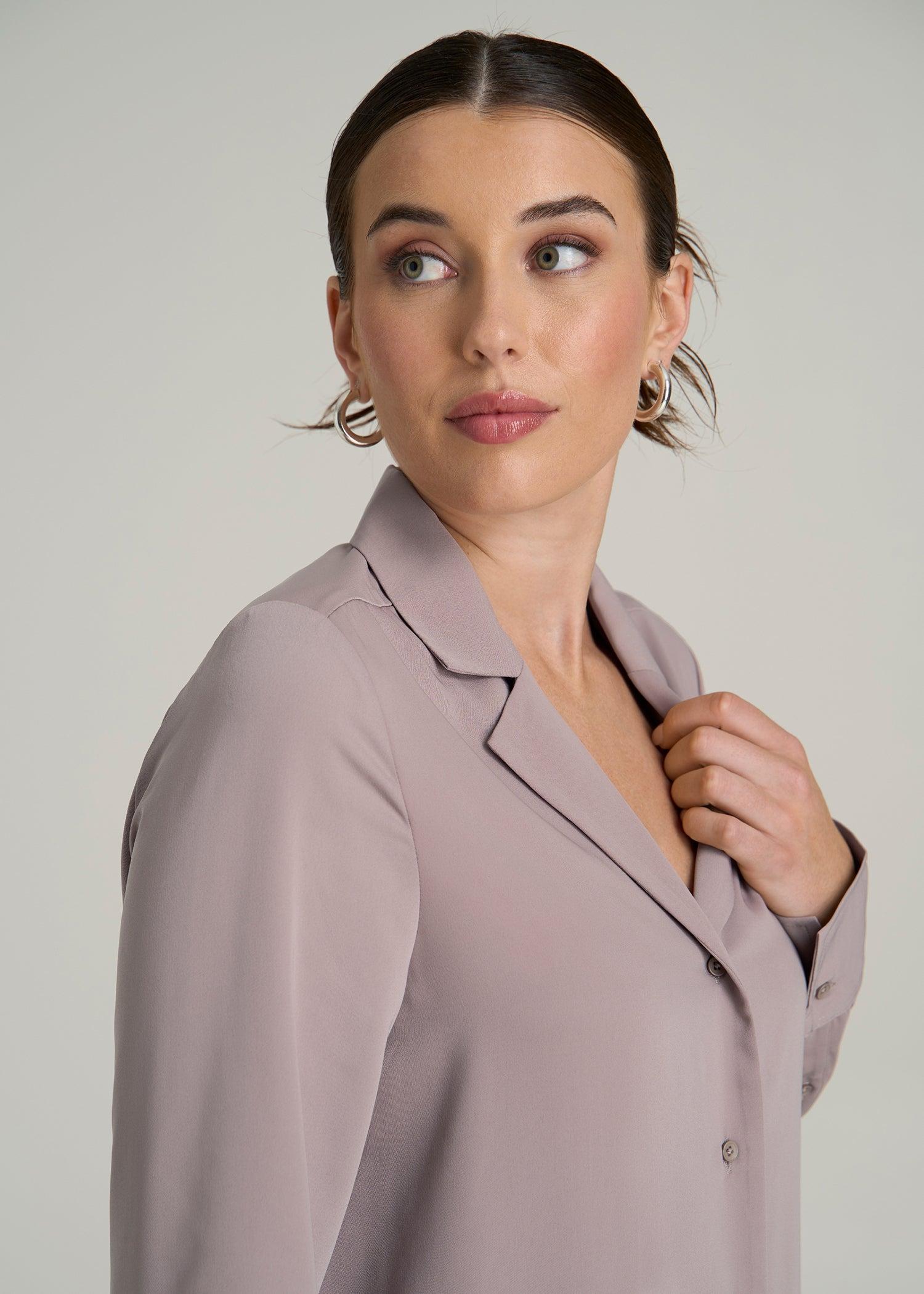 Notch Collar Tall Women's Blouse in Truly Taupe Product Image