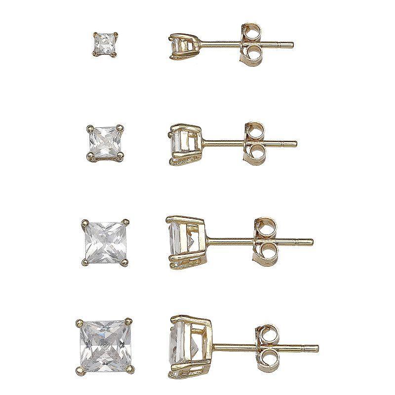 PRIMROSE Sterling Silver Graduated Square Cubic Zirconia Stud Earring Set, Womens, Gold Over Sterling Product Image