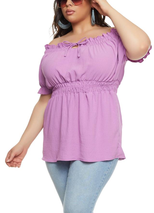 Womens Plus Size Gauze Knit Off the Shoulder Blouse Product Image