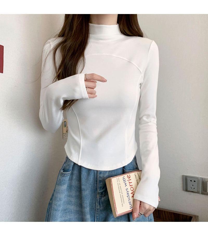 Long-Sleeve Mock Neck Plain Top Product Image