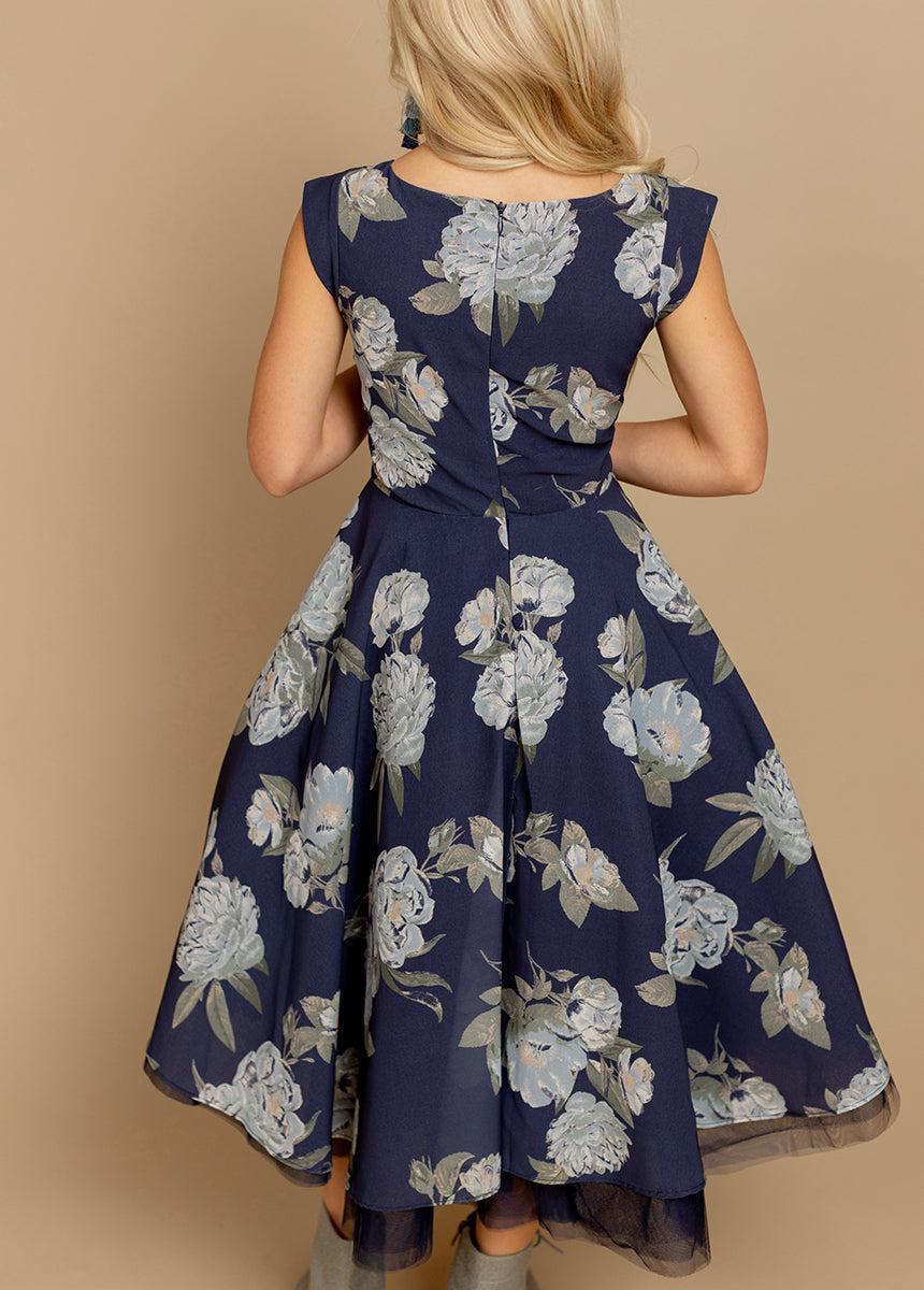 Lezah Petticoat Dress in Large Navy Floral Product Image