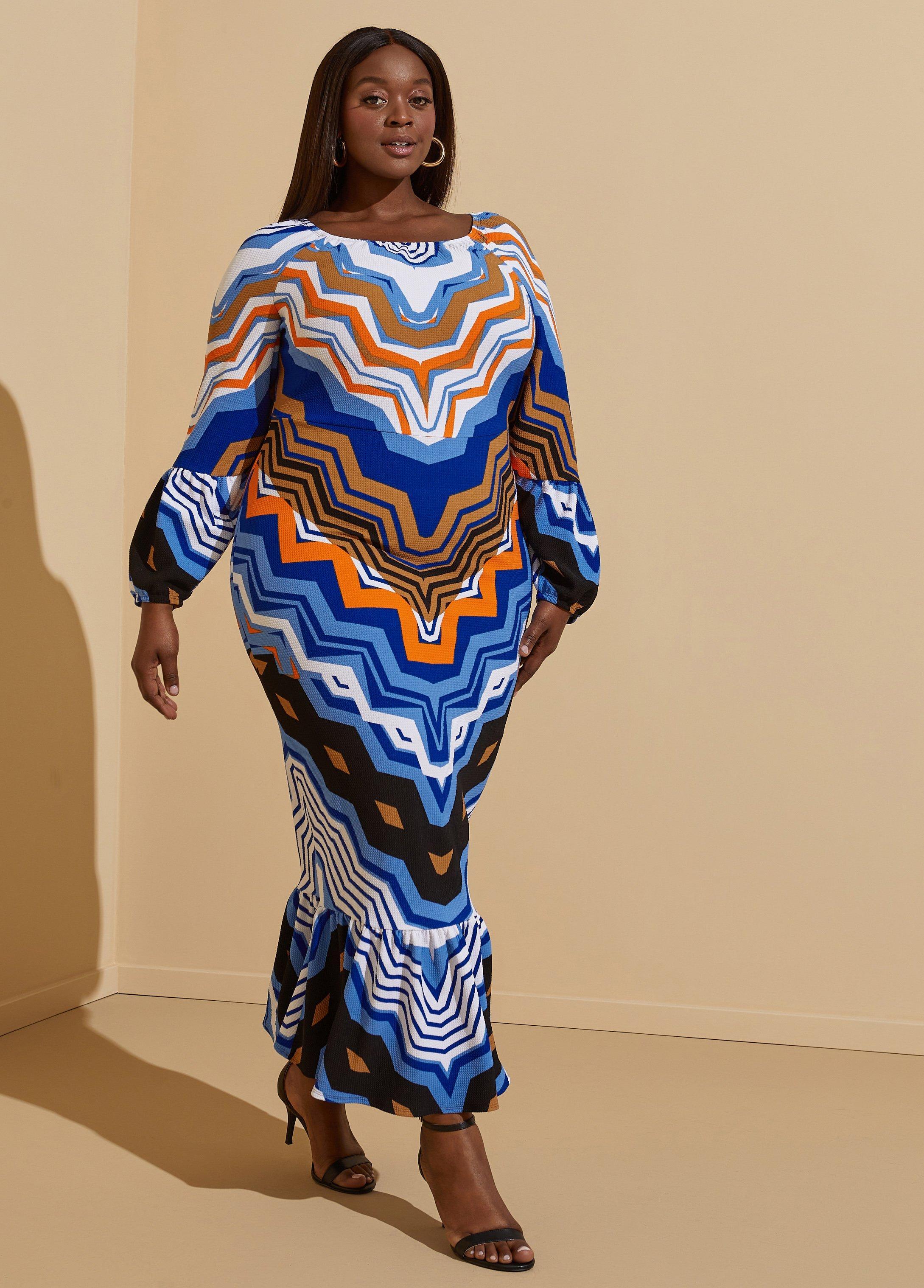 Plus Size Textured Printed Maxi Dress, - Ashley Stewart Product Image