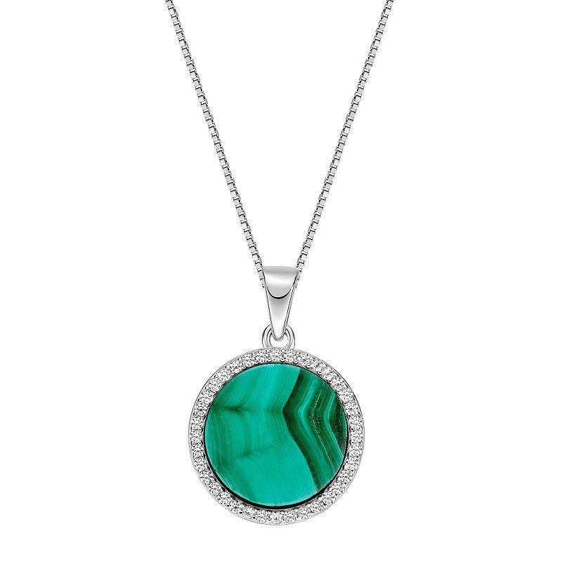 Gemminded Sterling Silver Malachite & Lab-Created White Sapphire Pendant Necklace, Womens Green Product Image