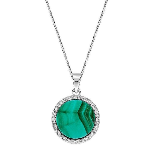 Gemminded Sterling Silver Malachite & Lab-Created White Sapphire Pendant Necklace, Womens Green Product Image