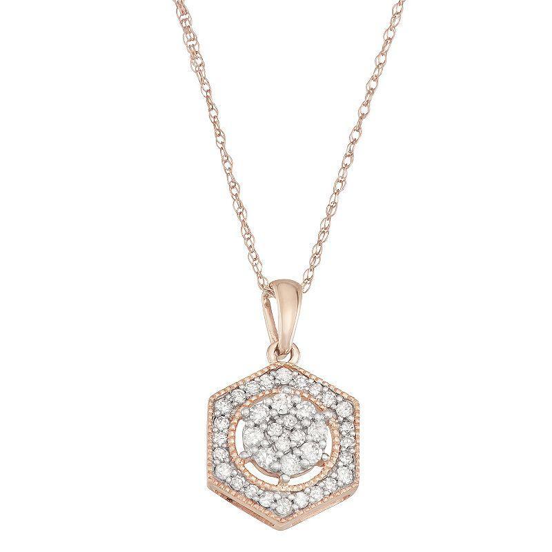 10k Rose Gold 1/3 Carat T.W. Diamond Medallion Necklace, Womens White Product Image