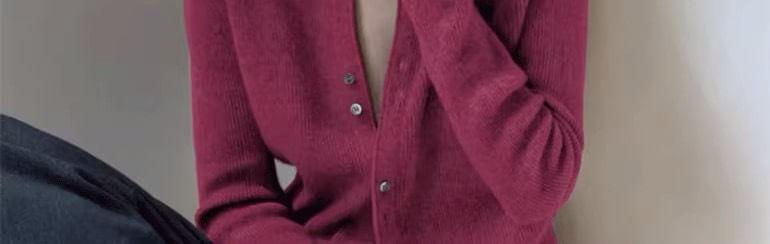 Round Neck Plain Button Cardigan Product Image