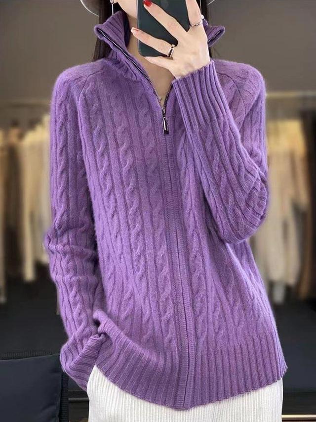 Turtleneck Cable Knit Zip Cardigan Product Image