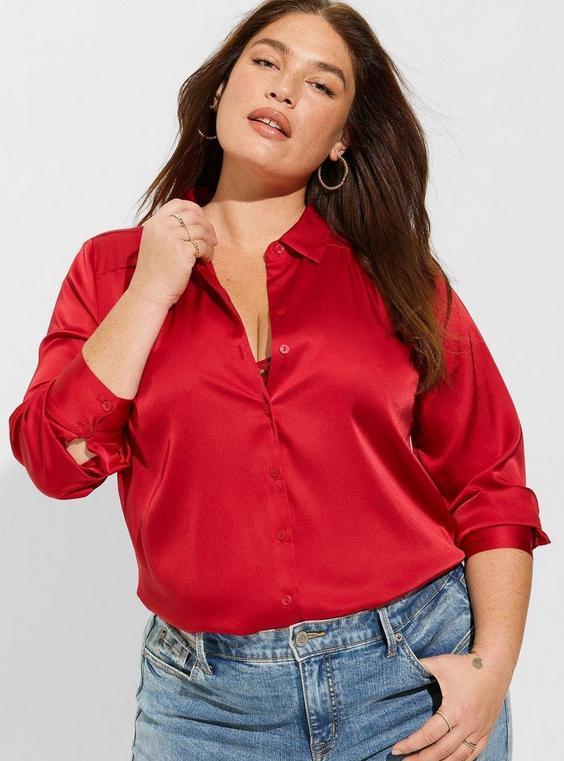 Madison Satin Button-Up Long Sleeve Shirt Product Image