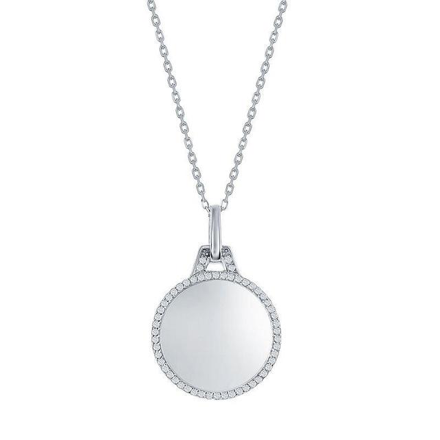 Argento Bella Sterling Silver Cubic Zirconia Polished Circle Pendant Necklace, Womens White Product Image