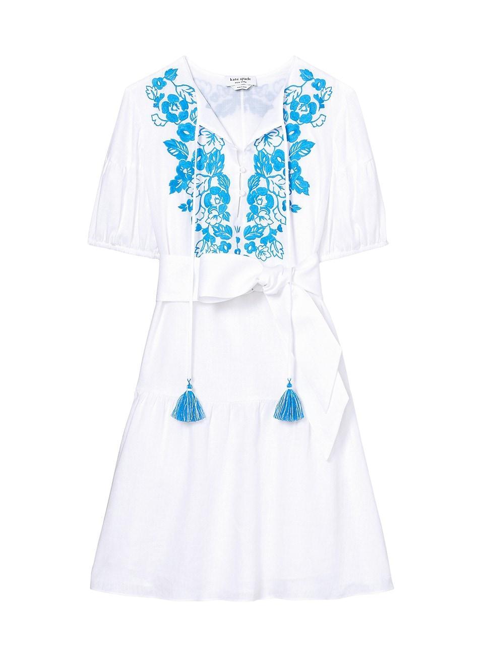 Womens Floral Linen Embroidered Minidress Product Image