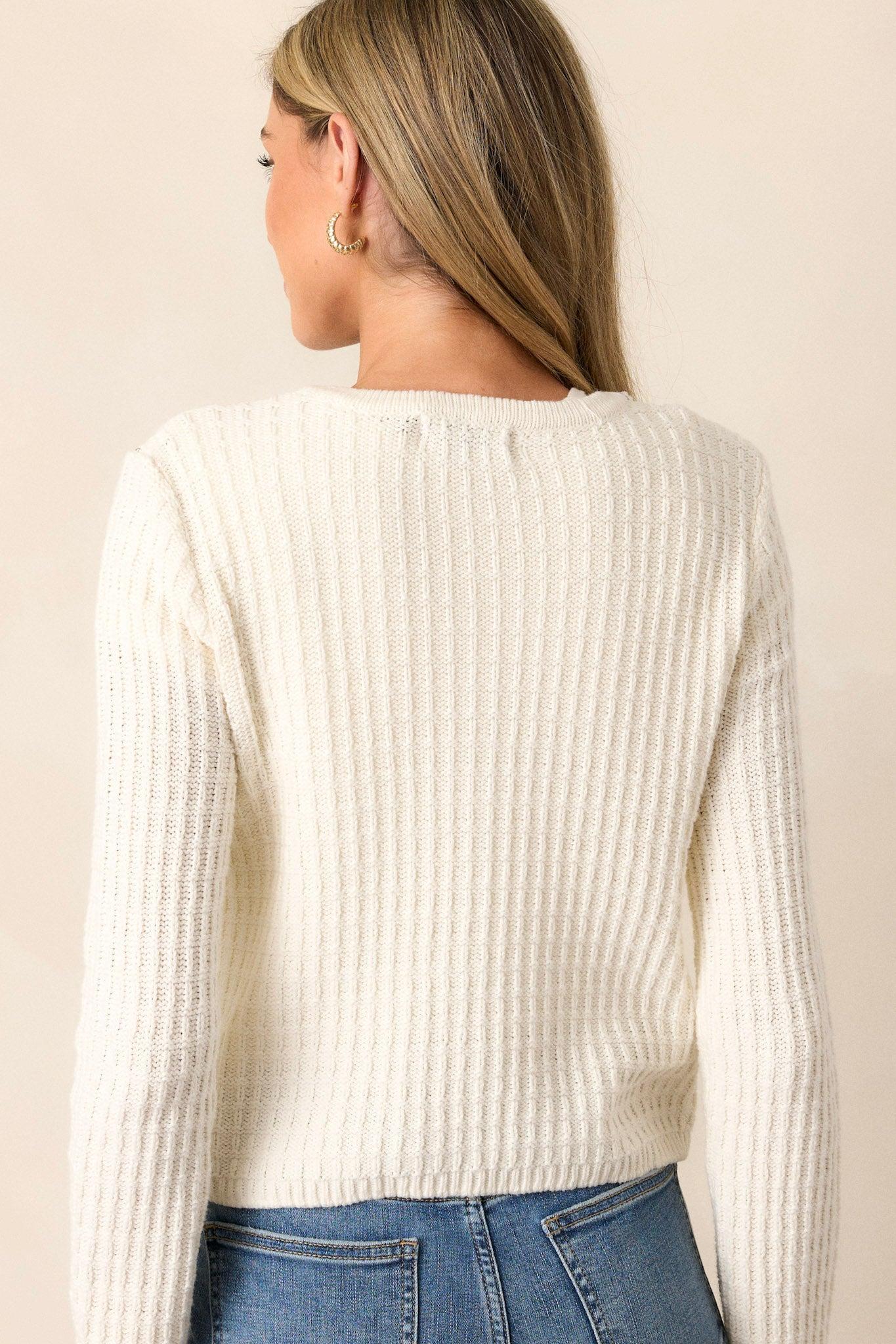 Between The Lines Ivory Waffle Knit Cardigan Product Image