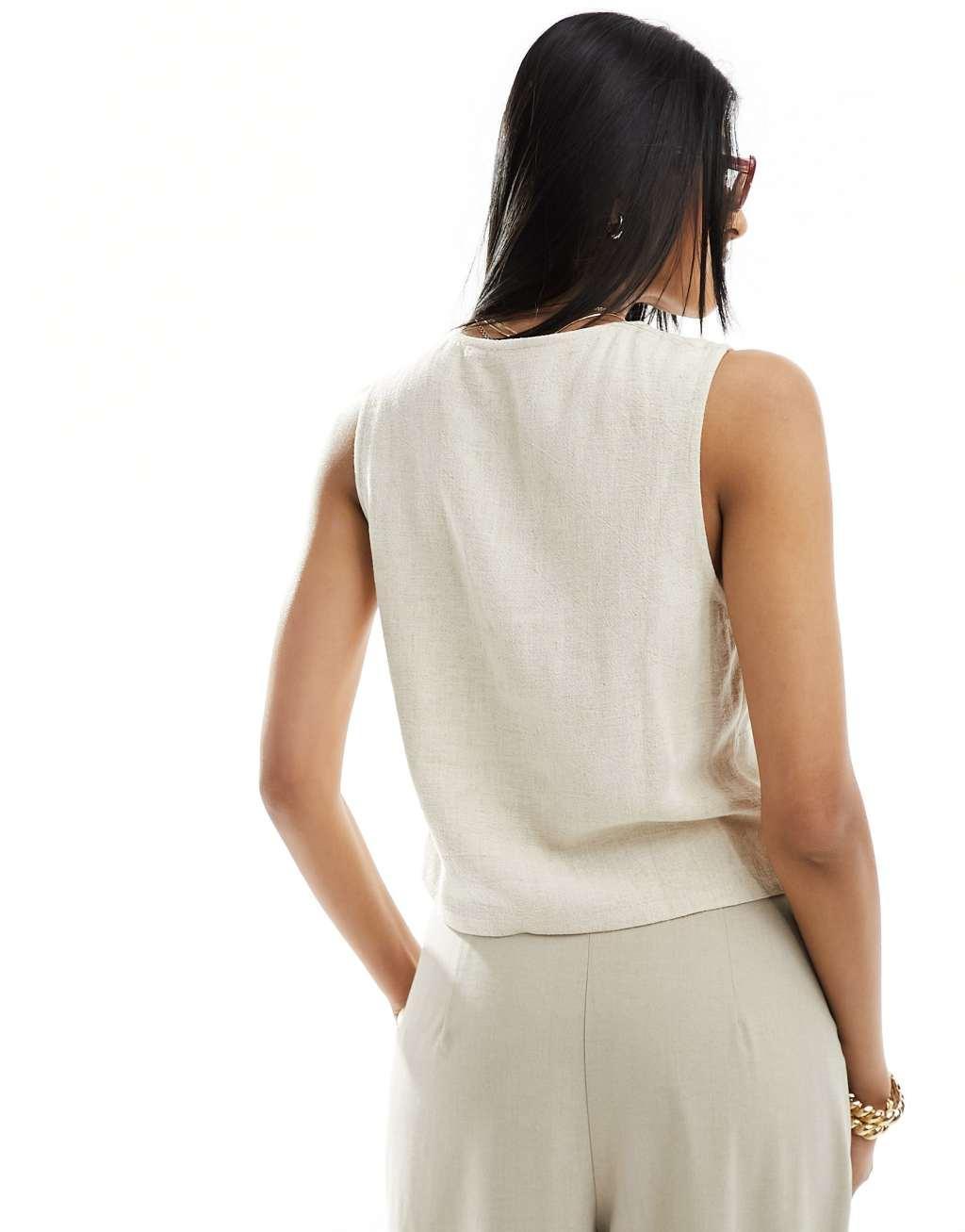 ASOS DESIGN linen look vest in natural Product Image