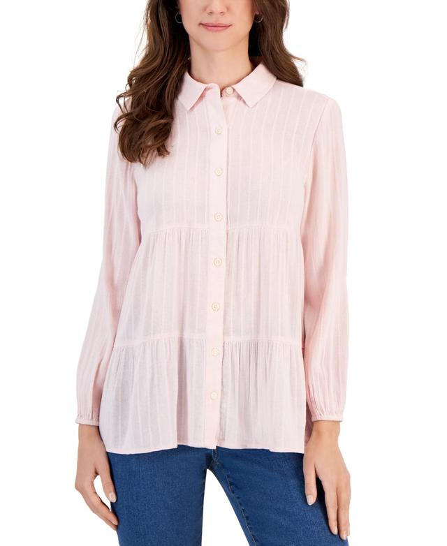 Style & Co Womens Textured-Stripe Button Shirt, Created for Macys Product Image