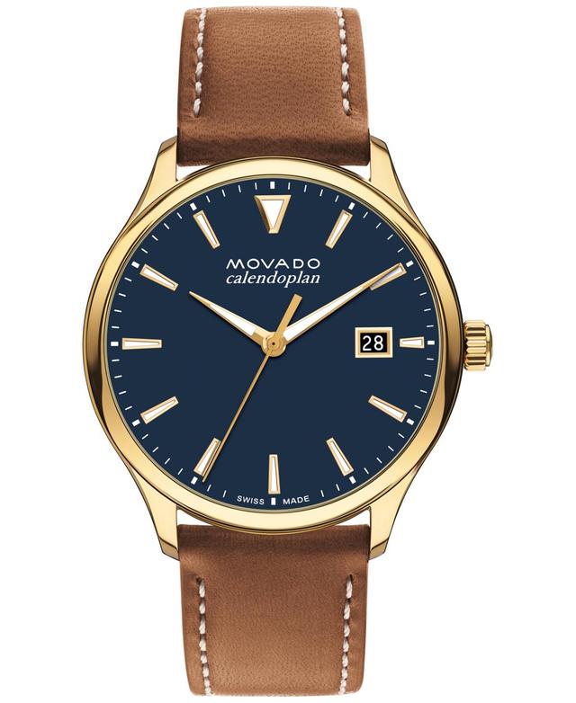 Movado Mens Swiss Heritage Brown Leather Strap Watch 40mm Product Image