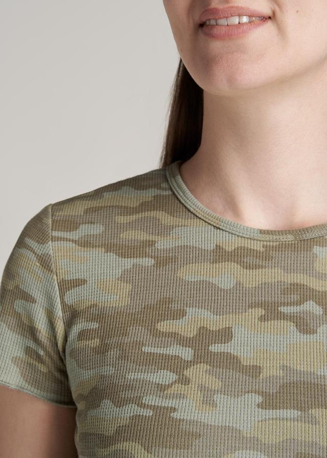 Cropped Waffle Tee in Green Camo Print - Women's Tall T-Shirts Female Product Image