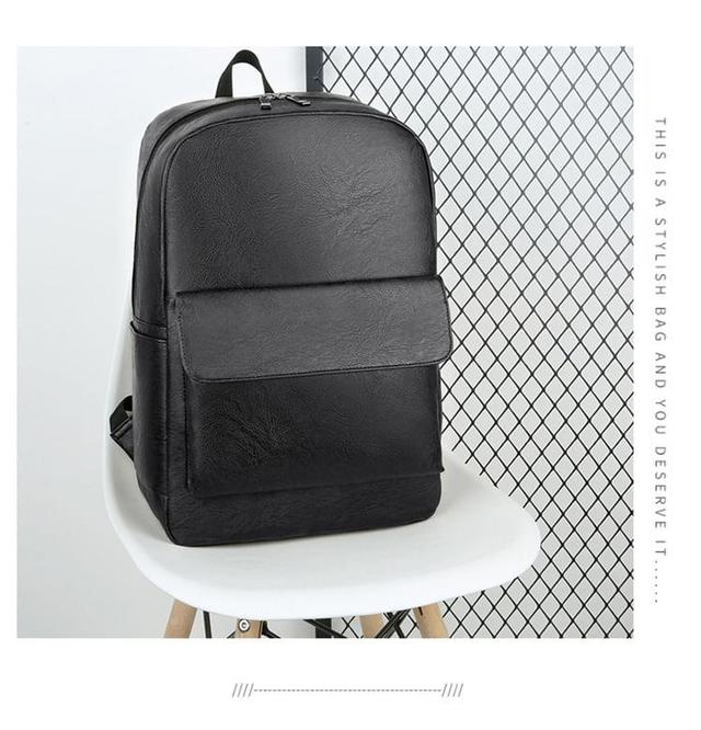 Multi-Pocket Faux Leather Backpack Product Image