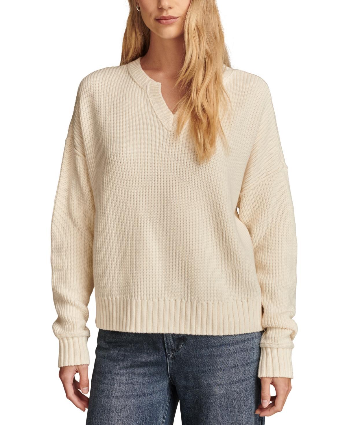 Lucky Brand Womens Striped Notched-Neck Sweater product image