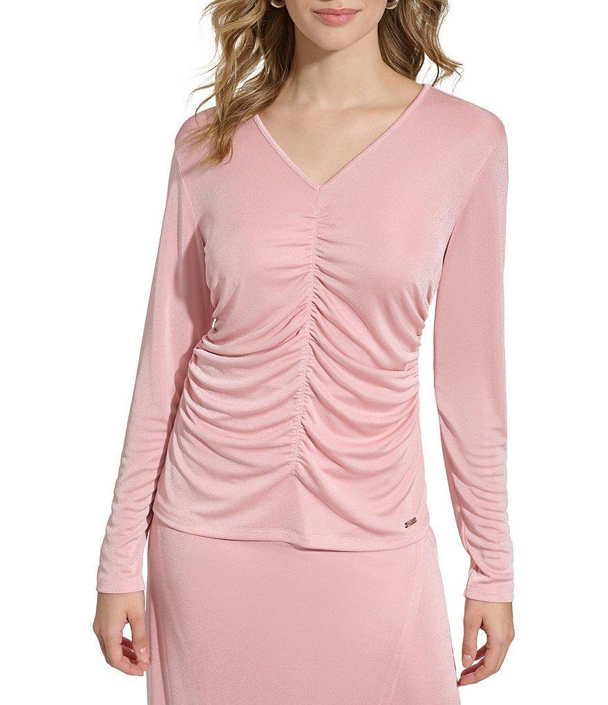 Calvin Klein Shimmer Long Sleeve Ruched Top Product Image