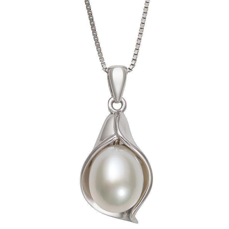 Sterling Silver Freshwater Cultured Pearl Calla Lily Pendant Necklace, Womens White Product Image