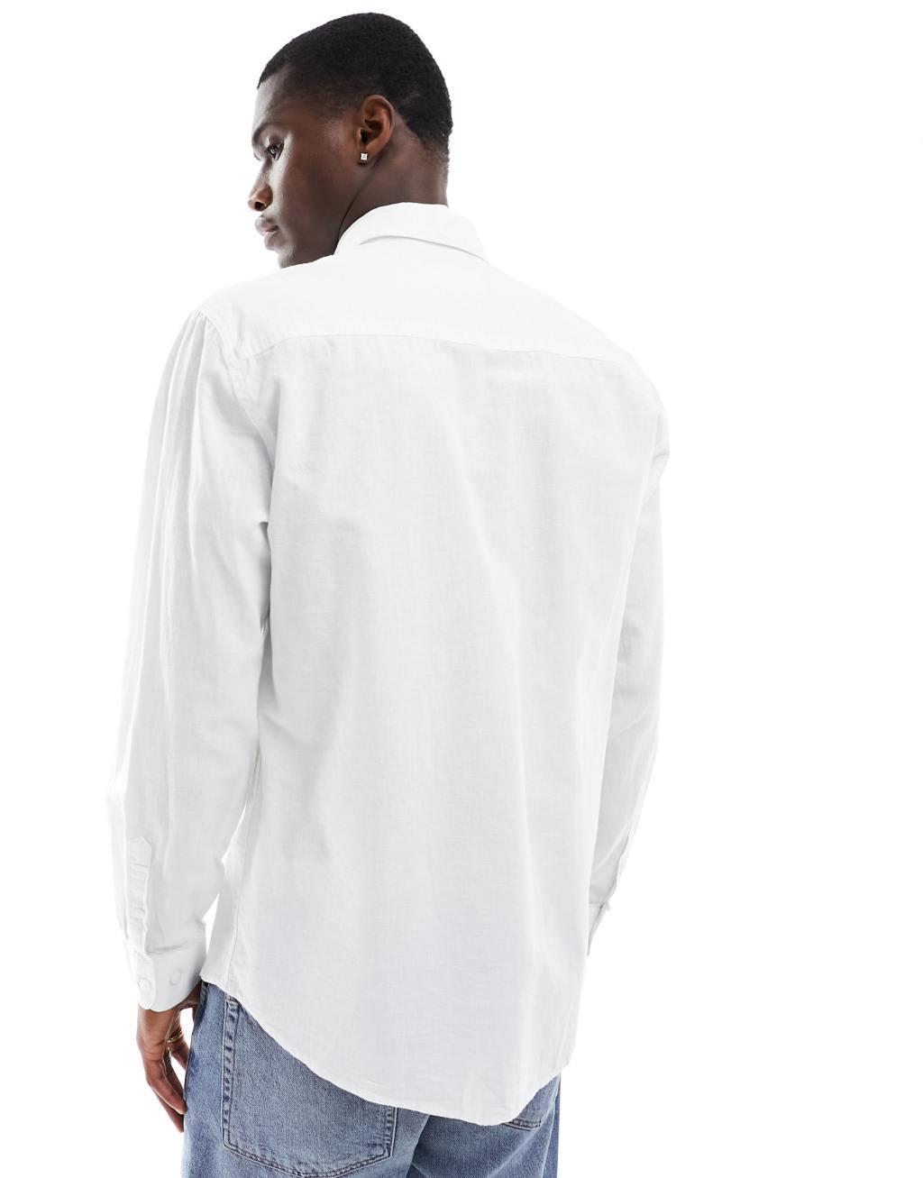 Selected Homme long sleeve linen mix shirt in white  Product Image