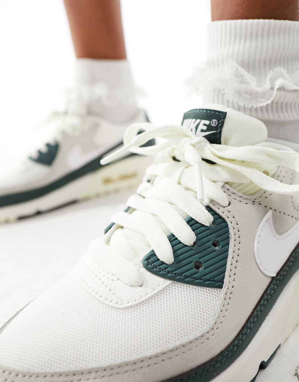 Nike Air Max 90 sneakers in off white and dark green Product Image