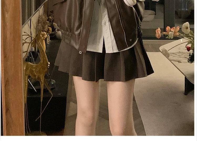 Collar Faux Leather Zip Jacket Product Image