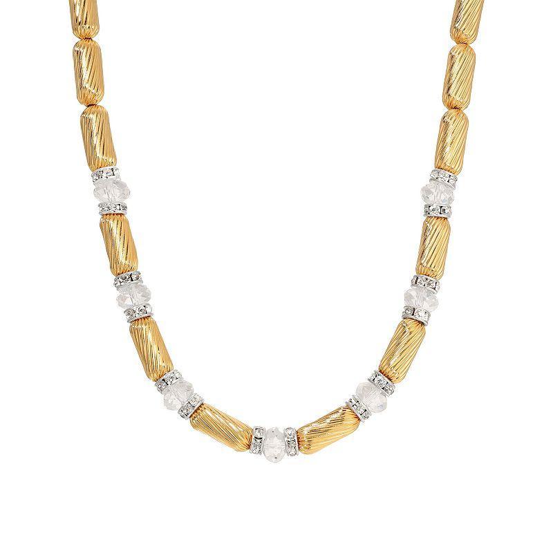 1928 Gold Tone Crystal Glass Bead Necklace, Womens, Yellow Product Image