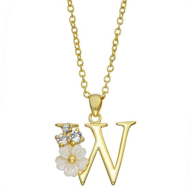 Brilliance Mother-of-Pearl Flower Initial Pendant Necklace, Womens Gold Tone F Product Image