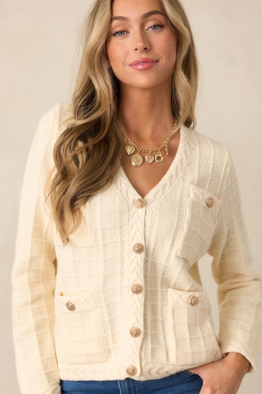 Quiet Days Ivory Cable Knit Cardigan Product Image