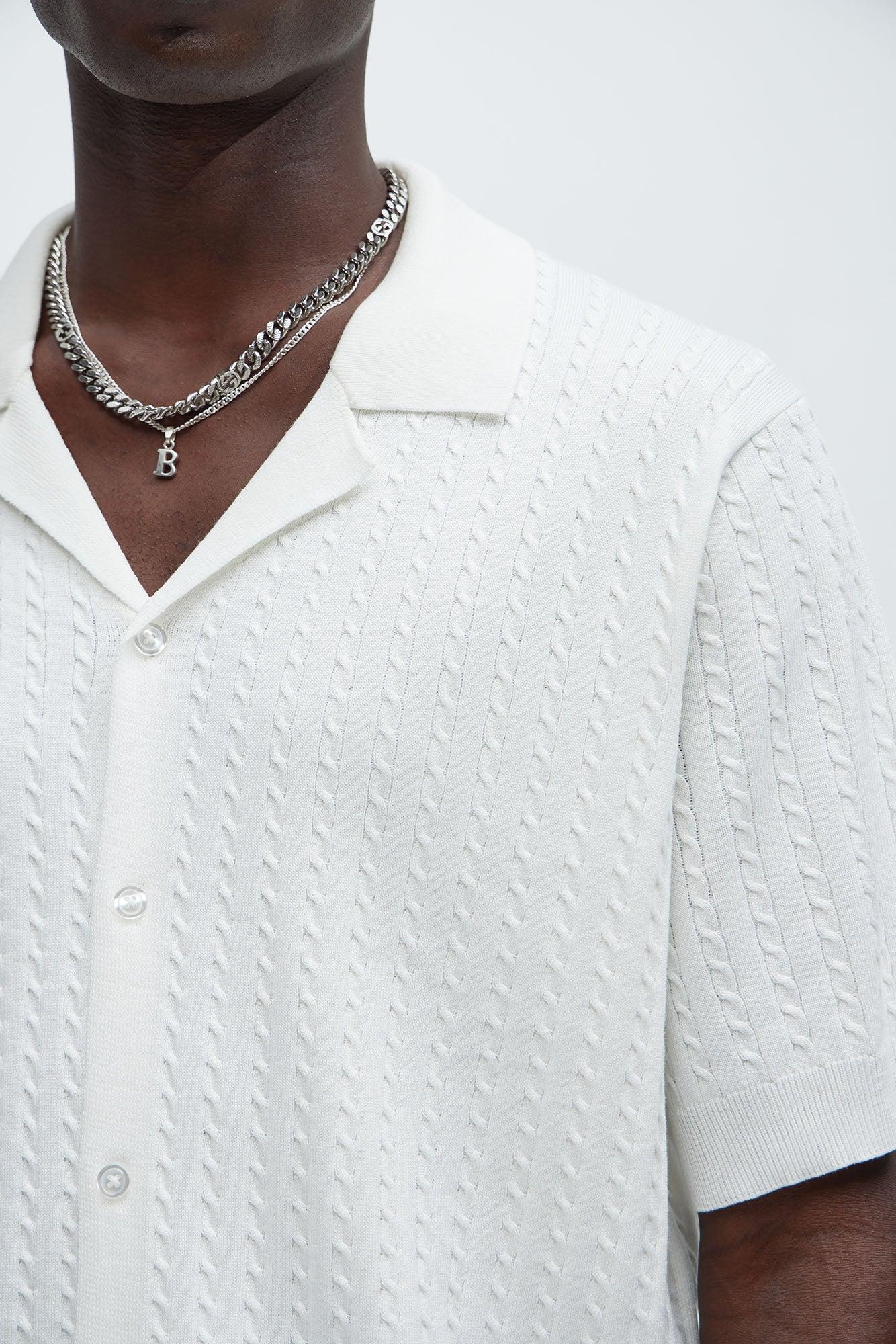 Waterfall Textured Polo Cardigan - Off White Product Image