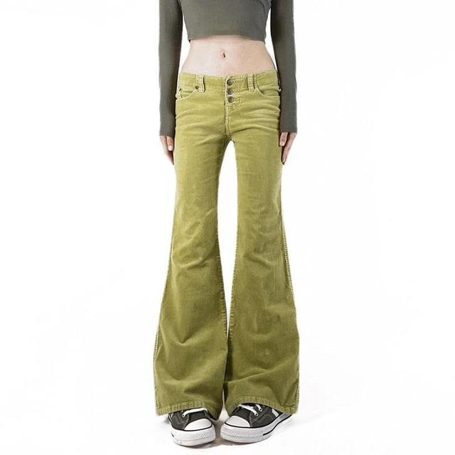 Low Rise Plain Corduroy Slim-Fit Boot-Cut Pants Product Image