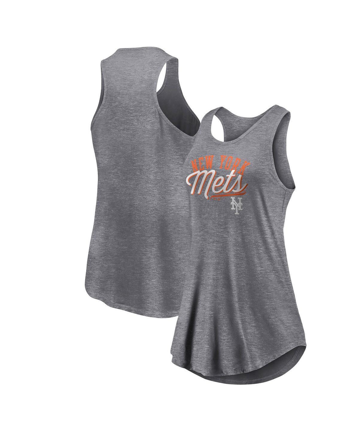 Womens Fanatics Heather Gray New York Mets Simplicity Swing Racerback Scoop Neck Tank Top Product Image