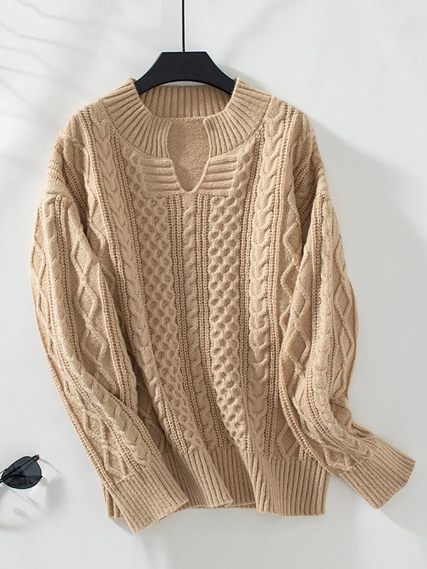 Long Sleeves Loose Solid Color Split-Joint V-Neck Pullovers Sweater Tops product image