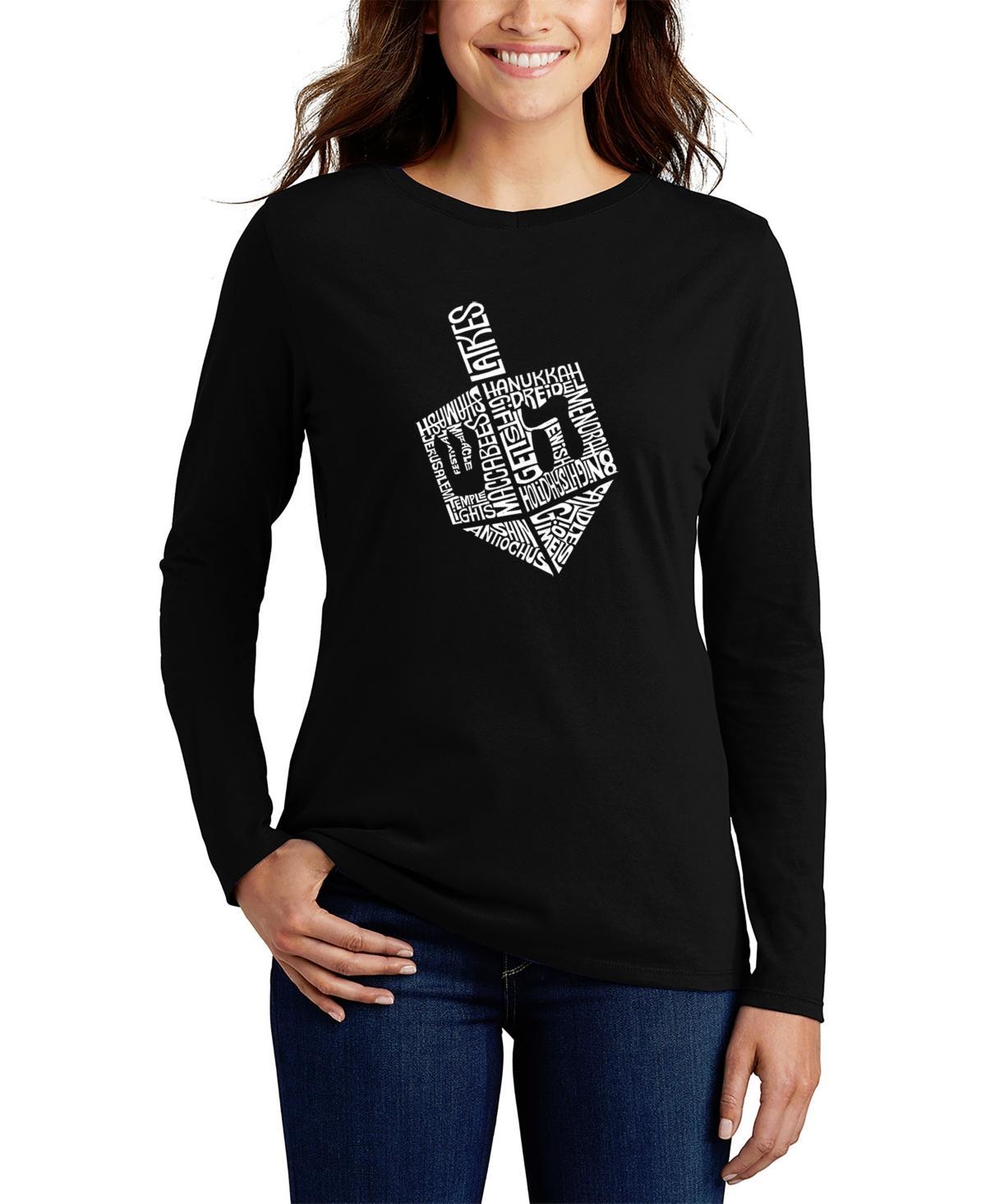 La Pop Art Womens Hanukkah Dreidel Word Art Long Sleeve T-shirt Product Image