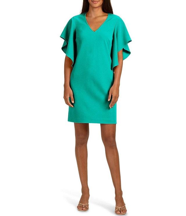 Trina Turk Moore Woven V-Neck Short Flutter Sleeve Shift Dress Product Image