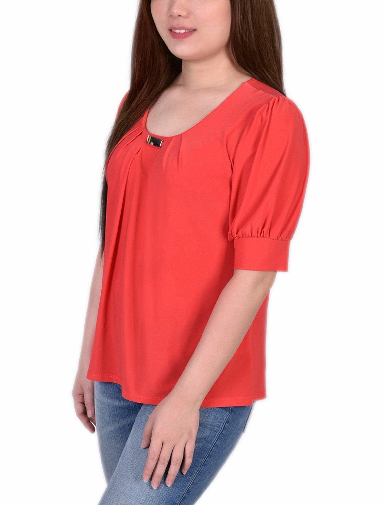 Short Sleeve Balloon Sleeve Top With Hardware - Petite Product Image