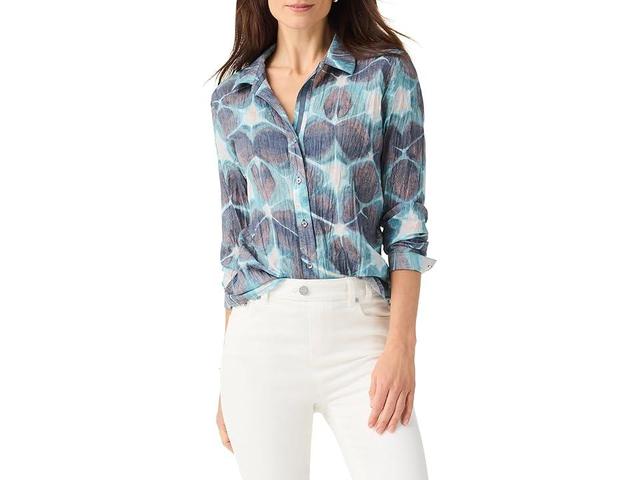 NIC+ZOE Ethereal Seas Crinkle Shirt (Aqua Multi) Women's Clothing Product Image