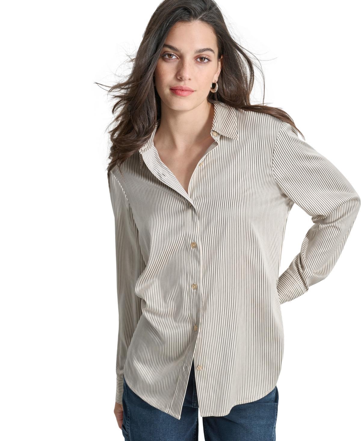 Dkny Jeans Womens Collared Long-Sleeve Blouse Product Image