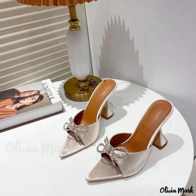 Olivia Mark – Womens Water-drilled Fish-mouth Peep-toe Suede and Satin Slip-on Heels and Flat Sandals Product Image