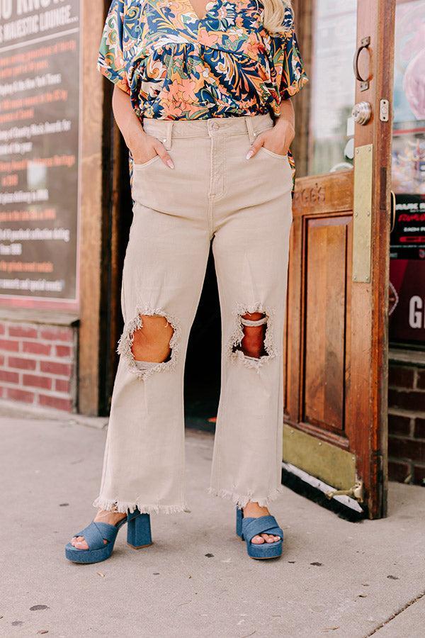 Risen The Eras High Waist Distressed Jean in Beige Curves Product Image