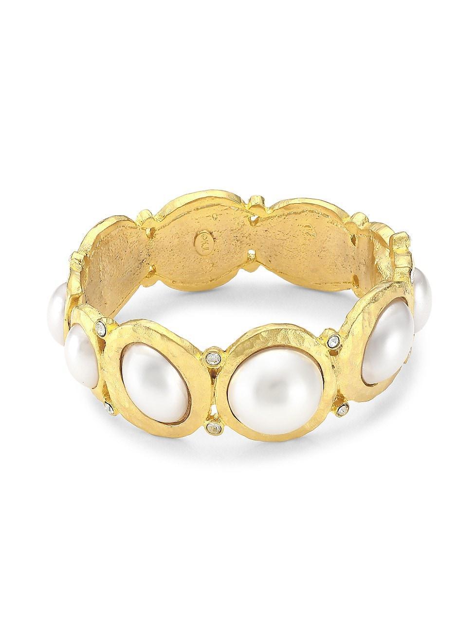 Womens Satin Goldplated, Faux Pearl Cabochon & Crystal Hinged Bangle Product Image