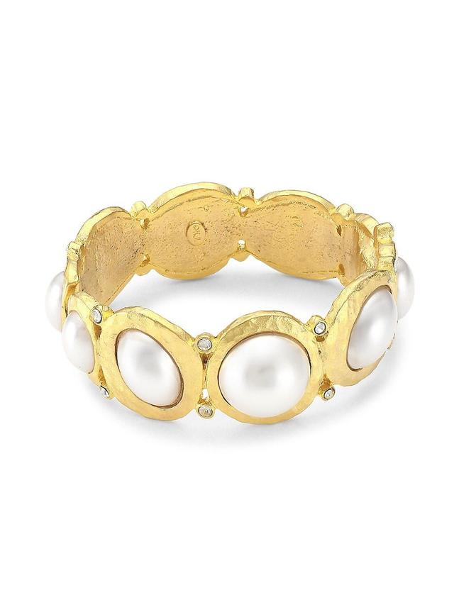 Womens Satin Goldplated, Faux Pearl Cabochon & Crystal Hinged Bangle Product Image