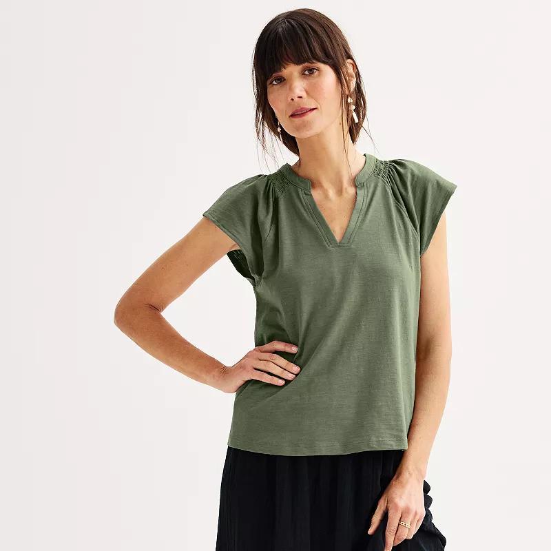 Womens Sonoma Goods For Life Smocked Ruffle Sleeve Top Manolo Green Product Image