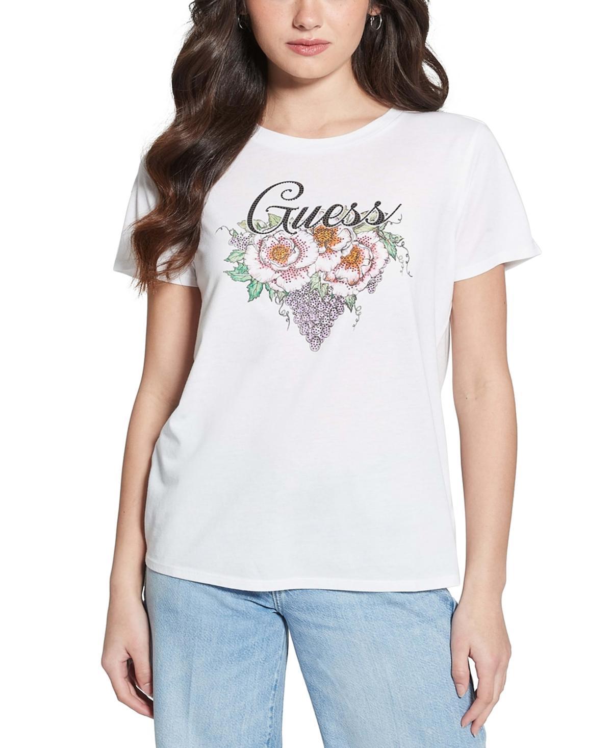 Guess Womens Embellished Grape Vine Logo T-Shirt Product Image