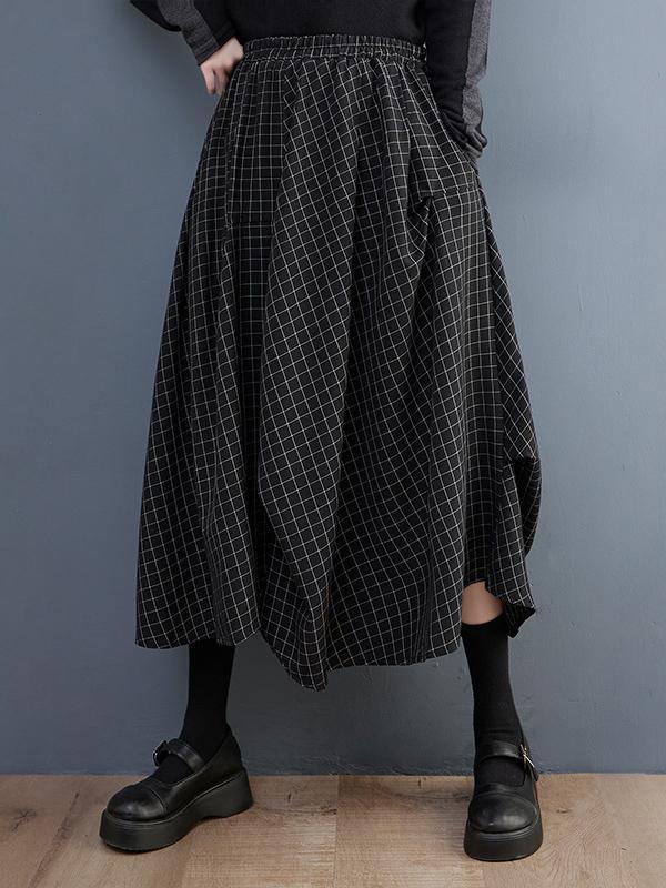 Loose Irregular Clipping Plaid Asymmetric Elasticity Skirts Bottoms product image