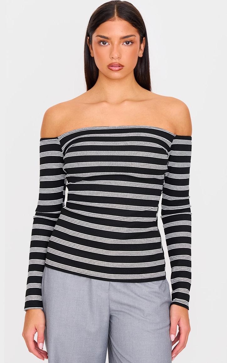  Monochrome Striped Off The Shoulder Long Top Product Image