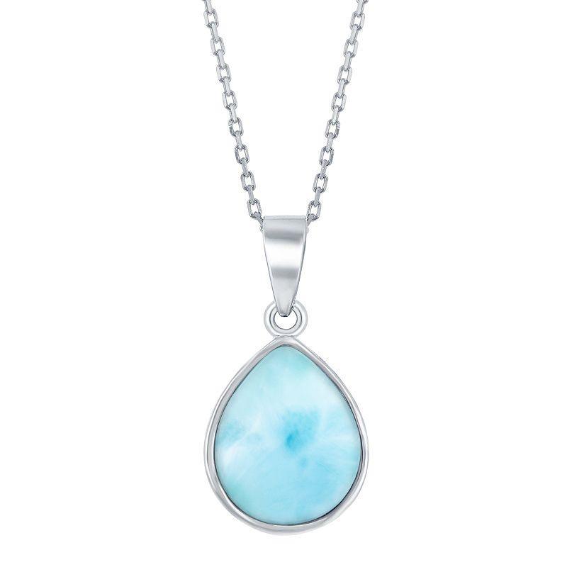 Sterling Silver Larimar Teardrop Pendant Necklace, Womens Product Image