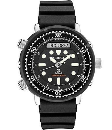 Seiko Mens Prospex Solar Hybrid Diver Black Silicone Strap Watch Product Image