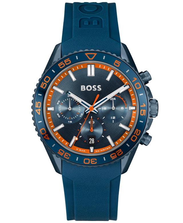 Hugo Boss Mens Runner Quartz Chronograph Blue Silicone Strap Watch Product Image